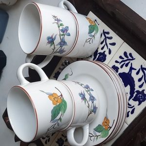 Set of Four Antique Woodhill Tea Cups and Saucers